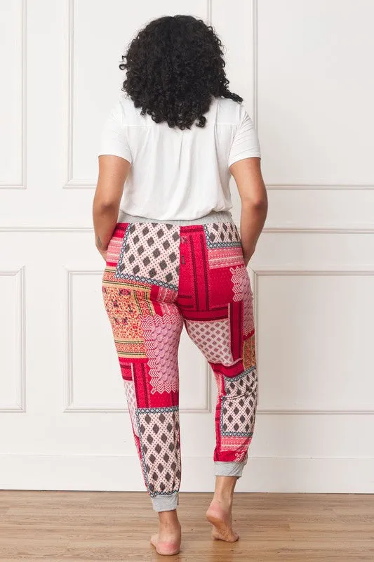 Plus Size Quilted Print Joggers