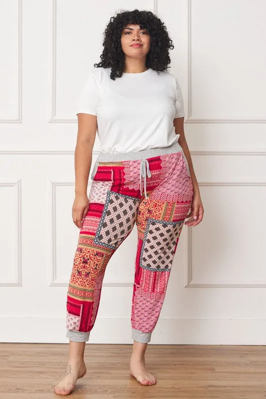 Plus Size Quilted Print Joggers