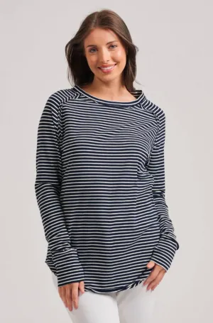 Raw Crew Long Sleeve Tee | Navy Stripe