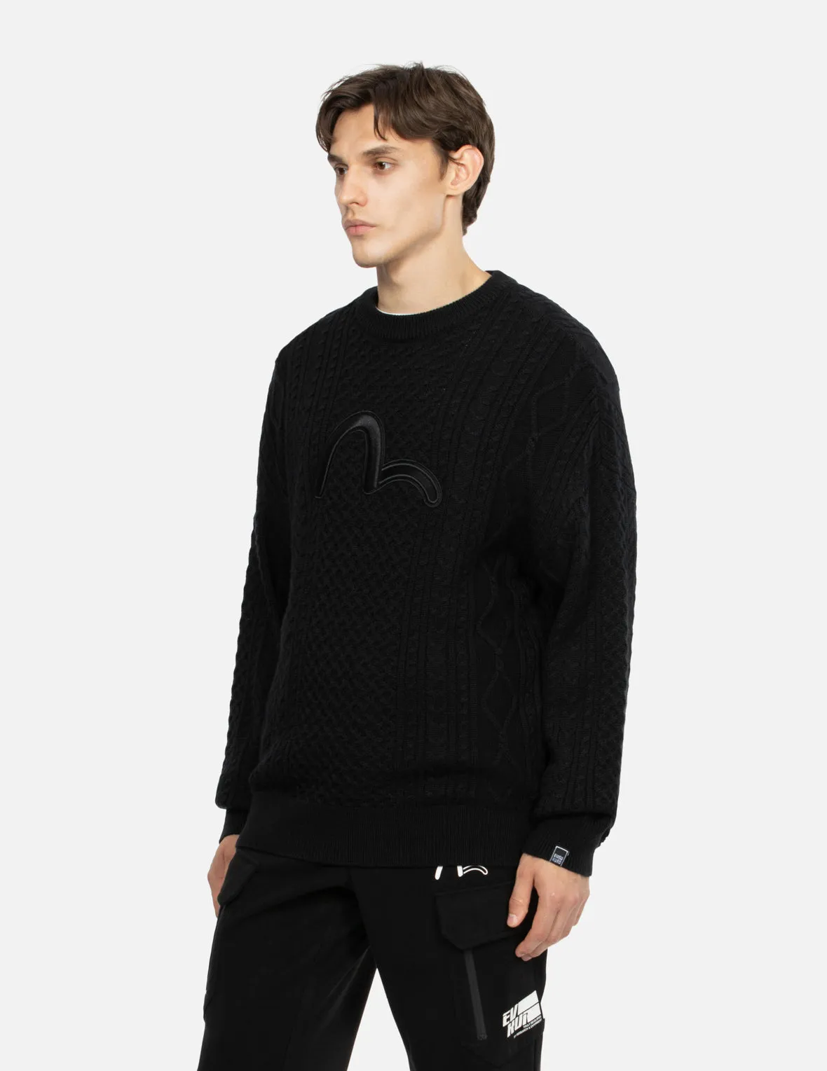 Seagull Embroidery Cable Knit Regular Fit Sweater