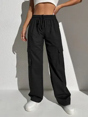 SGW - Pure Black High-Waisted Cargo Sweatpants