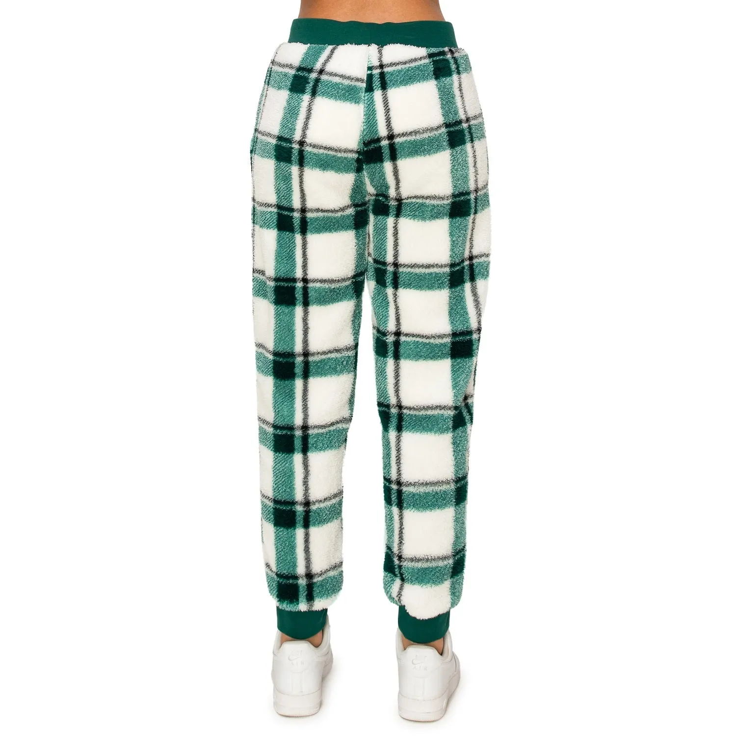 Sherpa Plaid Joggers Sweatpants - Forest Biome