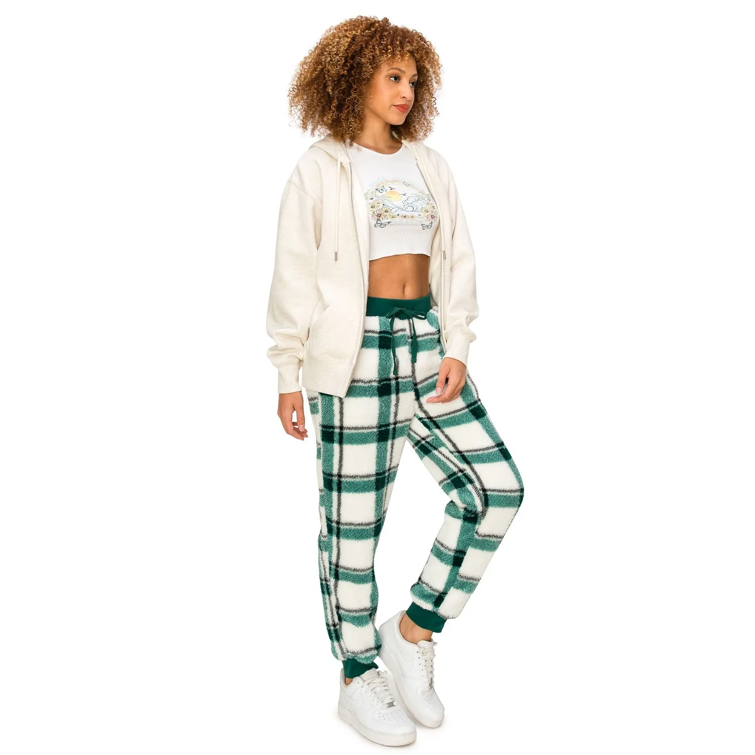 Sherpa Plaid Joggers Sweatpants - Forest Biome