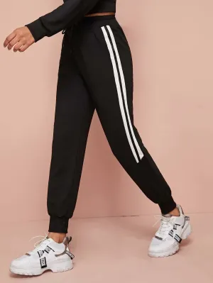 Side Stripe Drawstring Waist Sweatpants