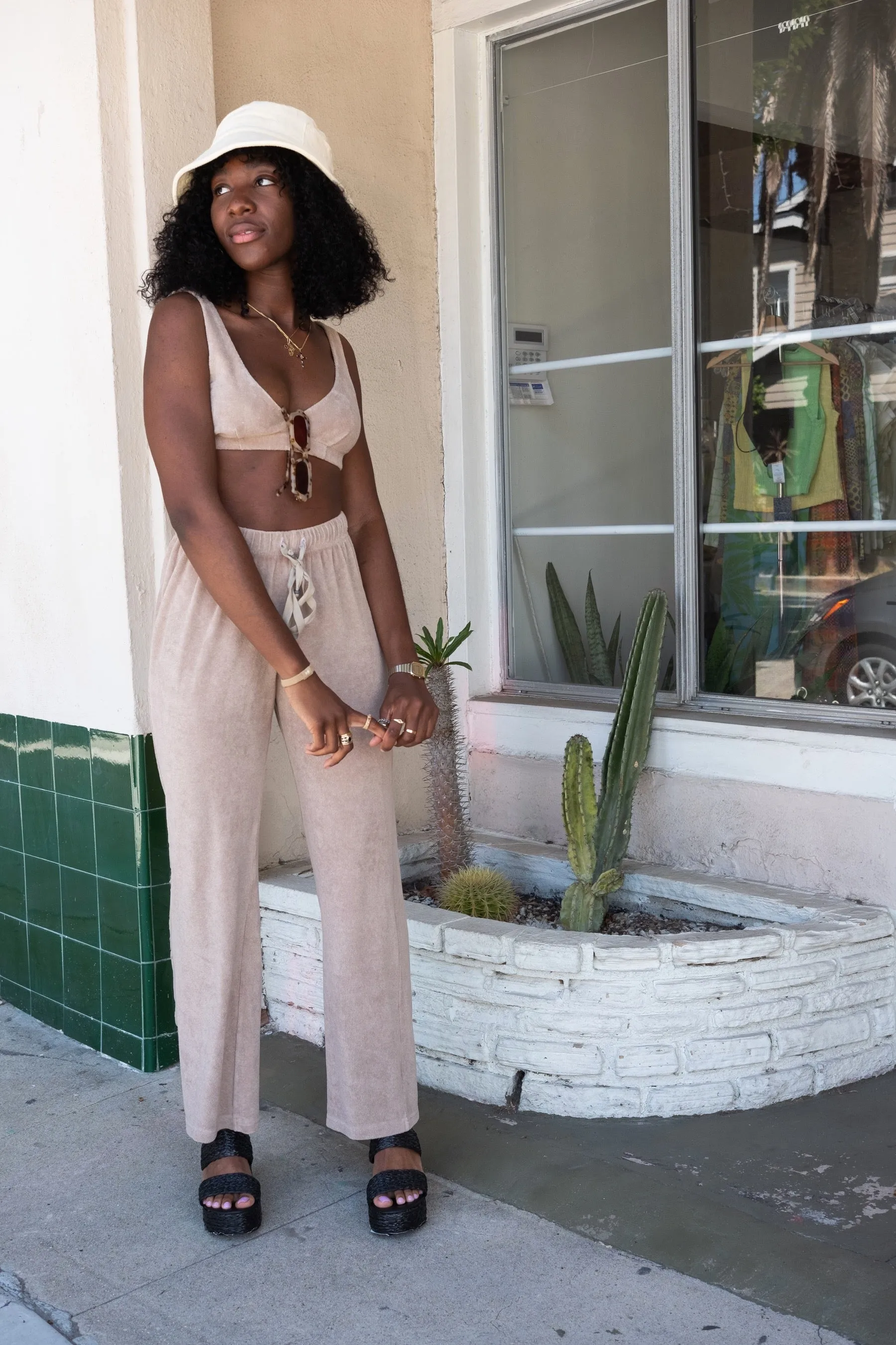 Stone Terry Wide Leg Pant