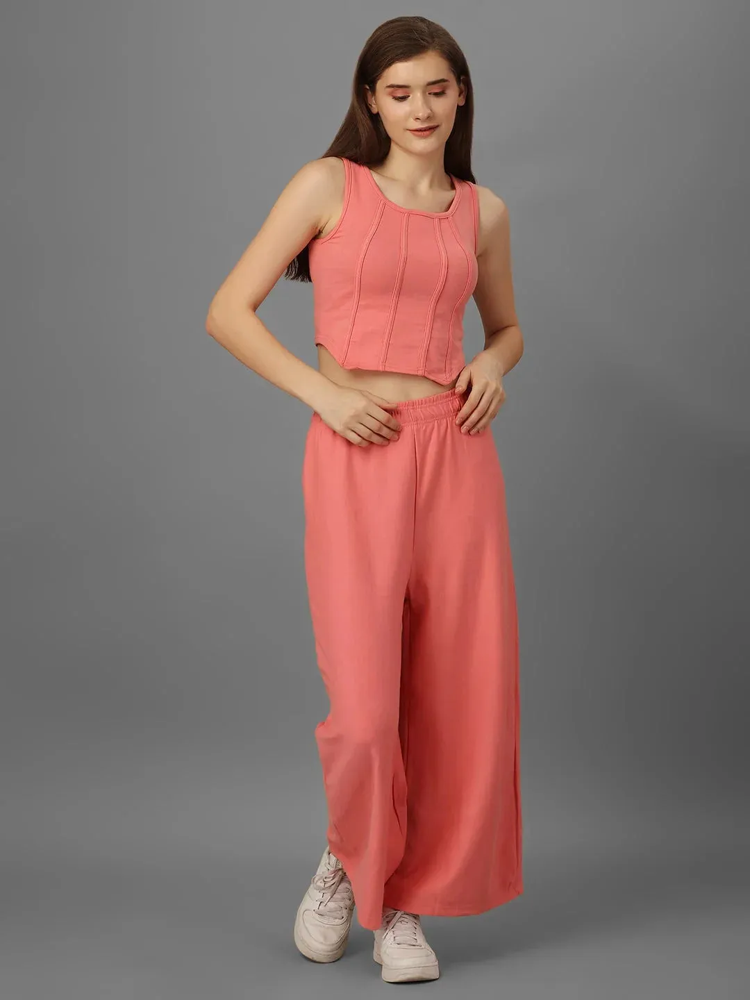 SXV Solid peachpink Pull-On Plazzo Pants