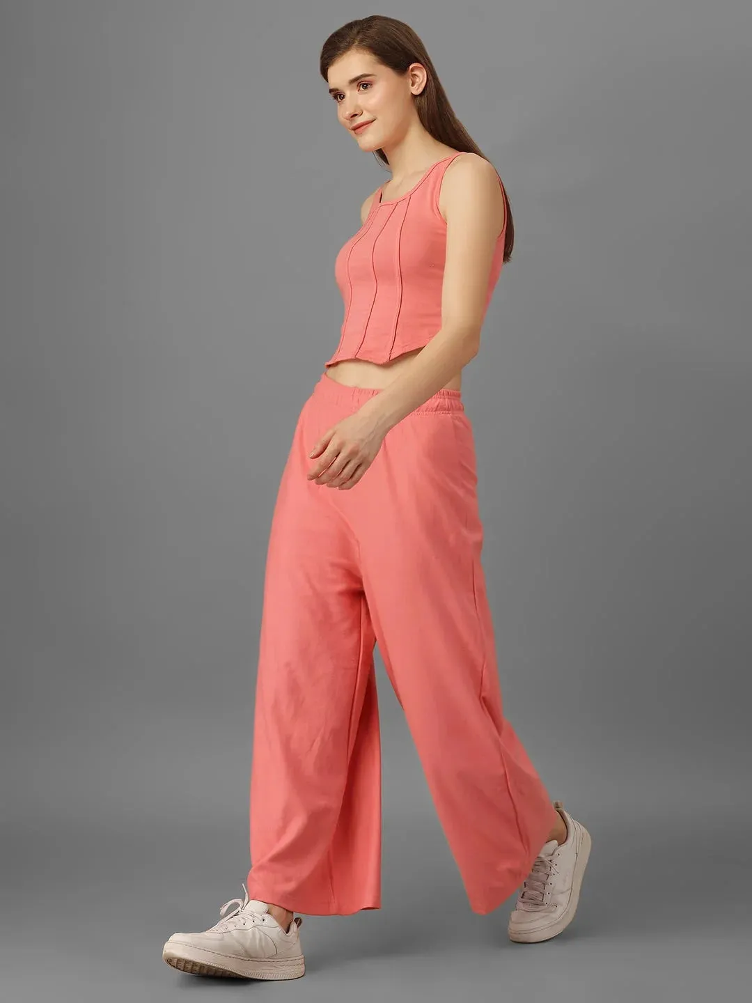 SXV Solid peachpink Pull-On Plazzo Pants