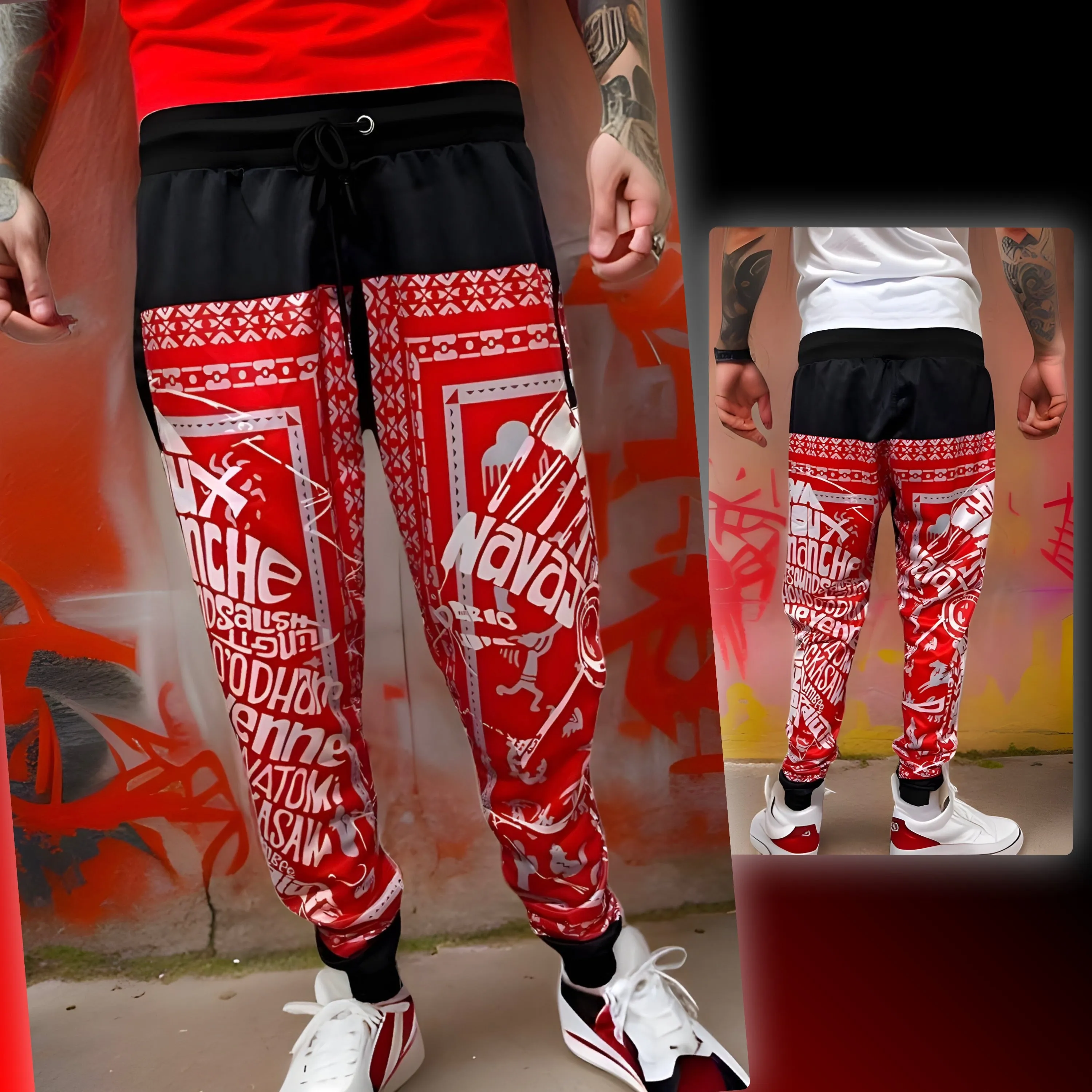 ^TRIBE VIBES^ (RED-GREY-BLACK-WHITE) JOGGER SWEATPANTS