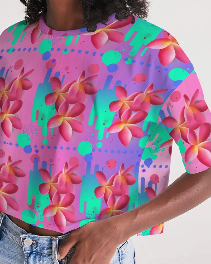 Tropical Plumeria Floral Cropped Top