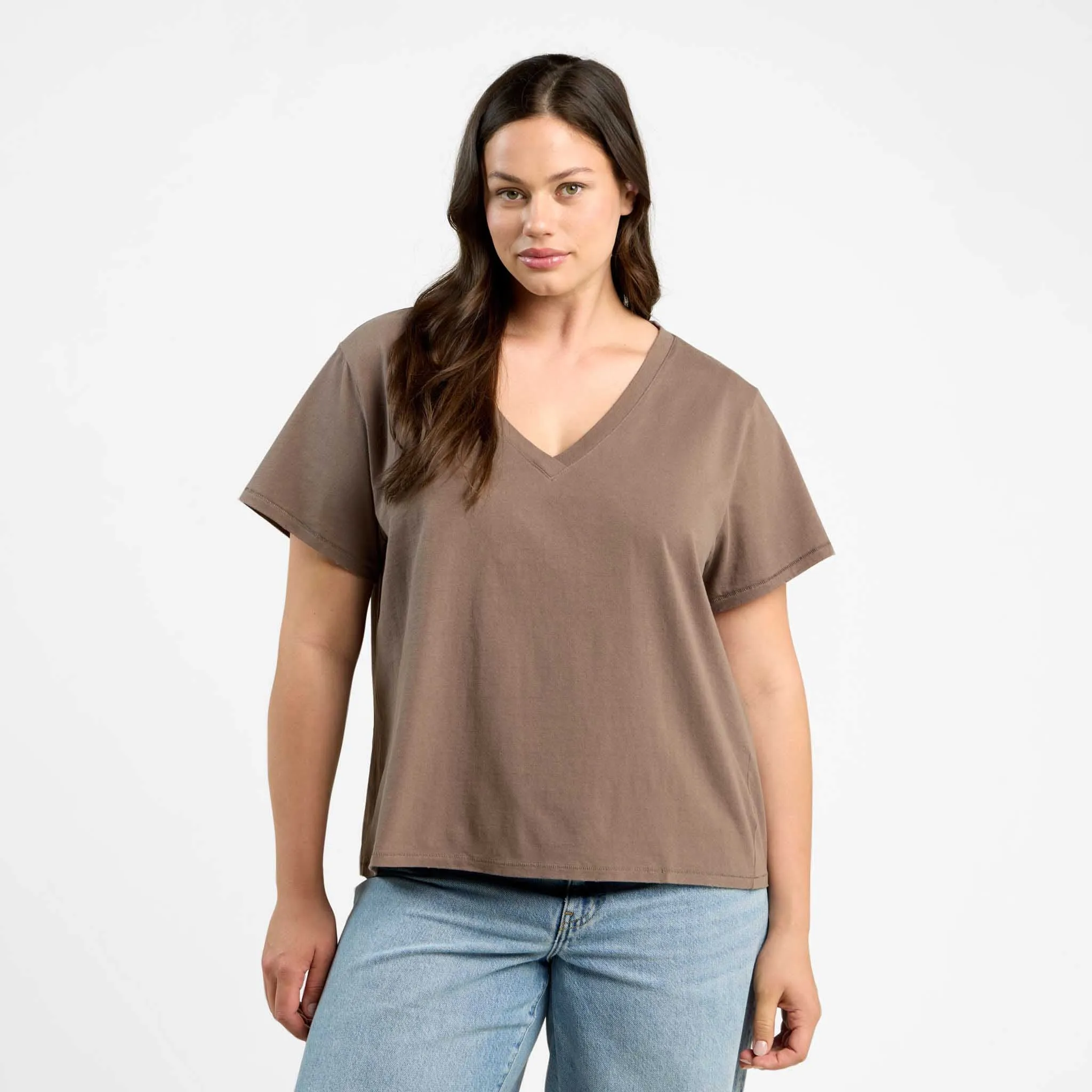 Vintage Cotton V-Neck Everyday T-Shirt | Mocha