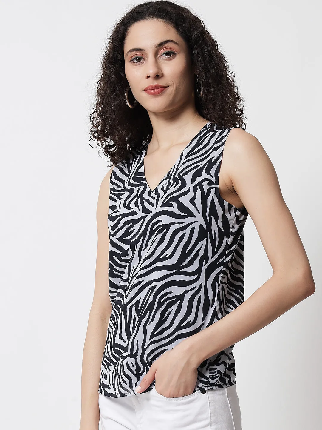 Women Black Printed Georgette Top