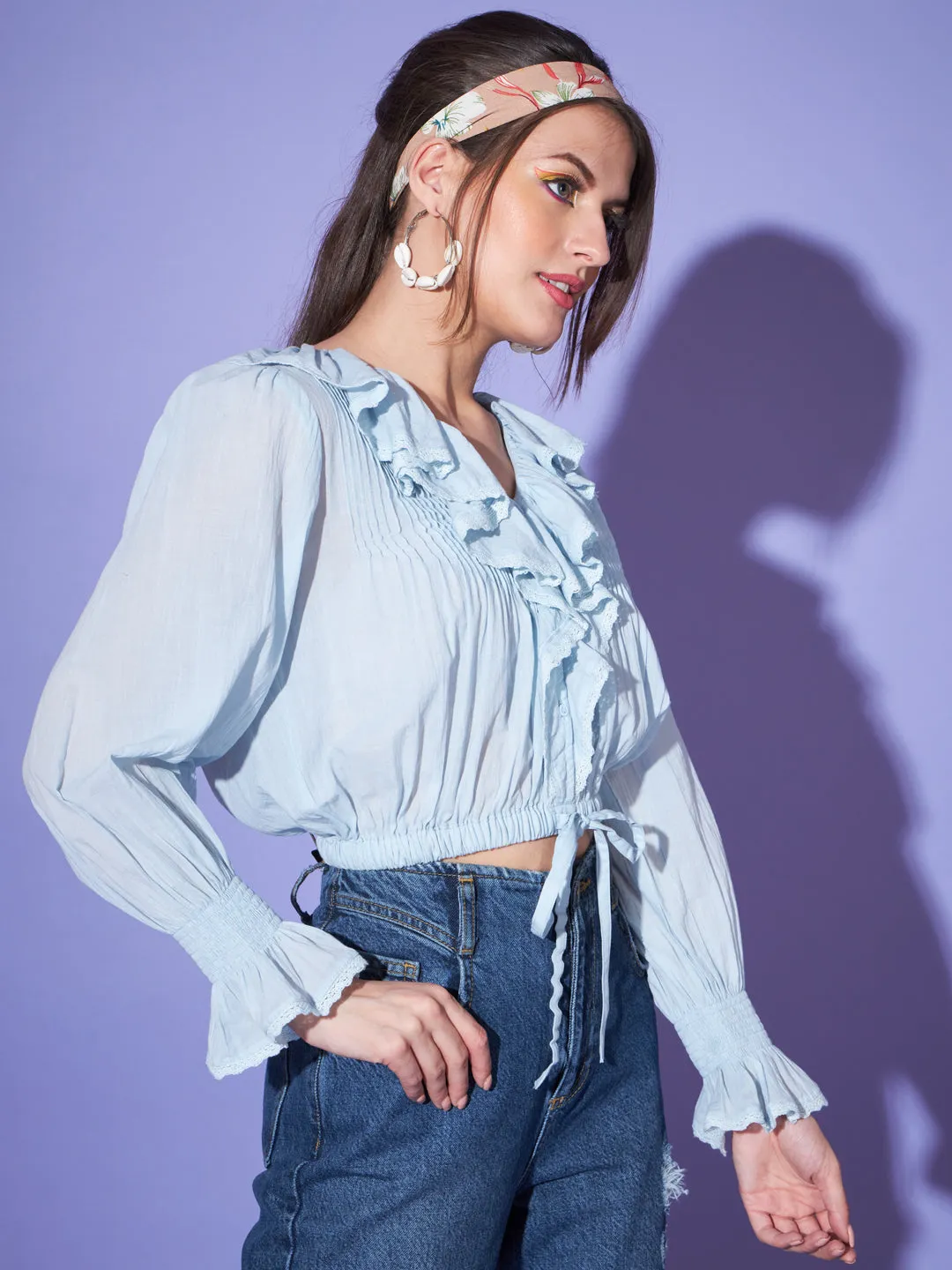 Women Cotton Crop Blouson Top