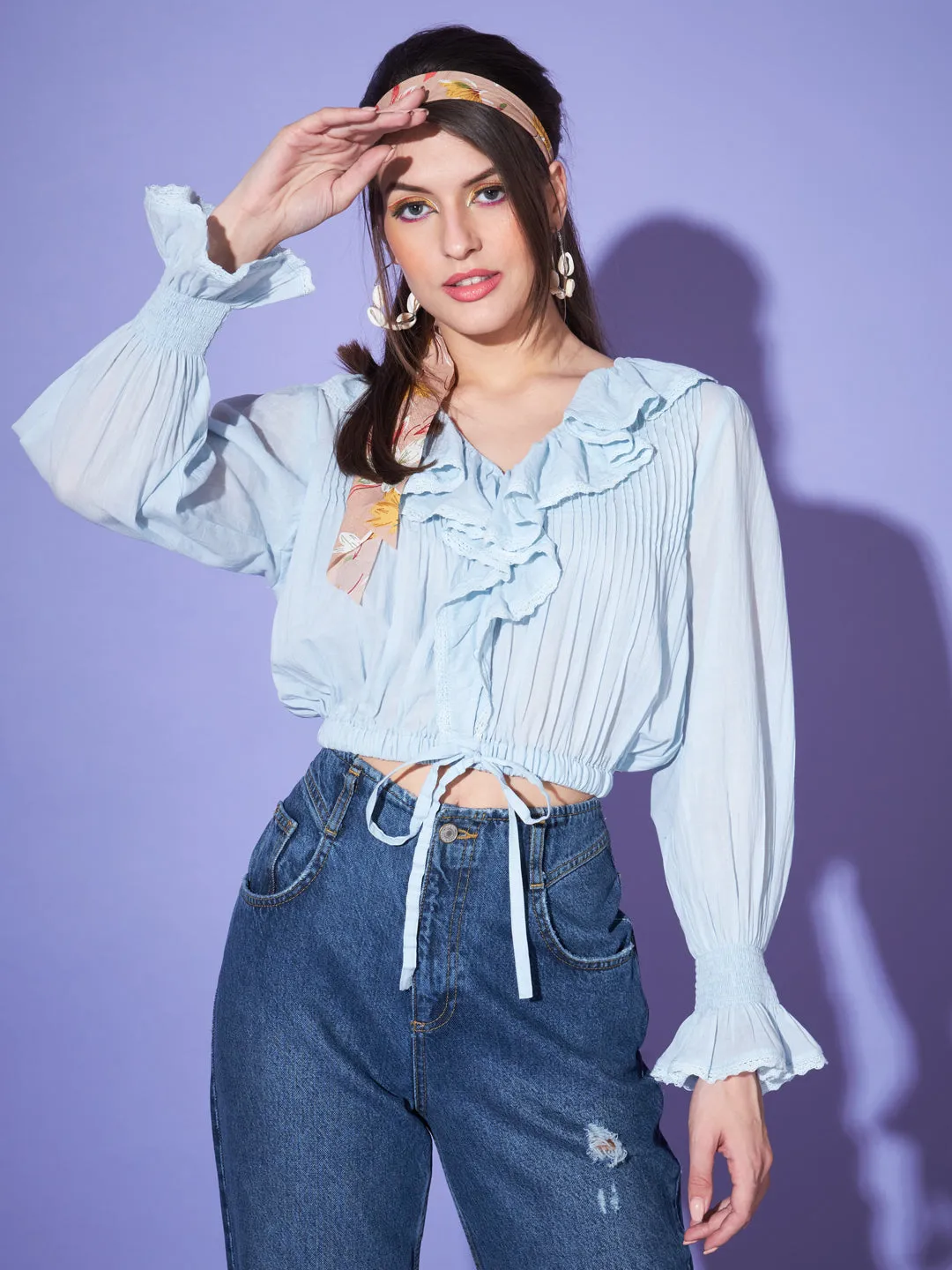 Women Cotton Crop Blouson Top