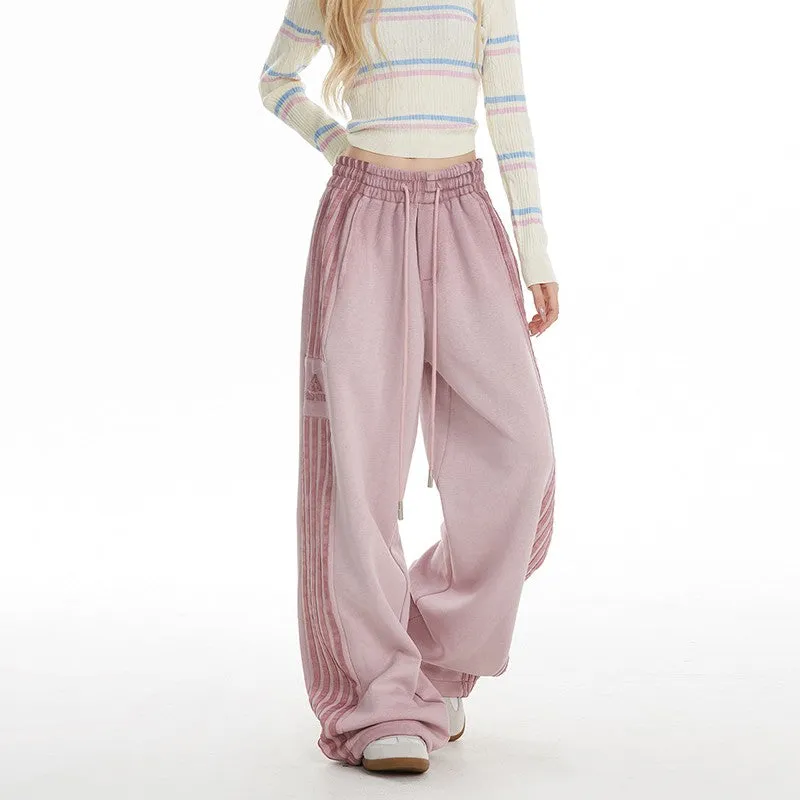 Women striped sweatpants women jazz dance pink wide-leg sweatpants