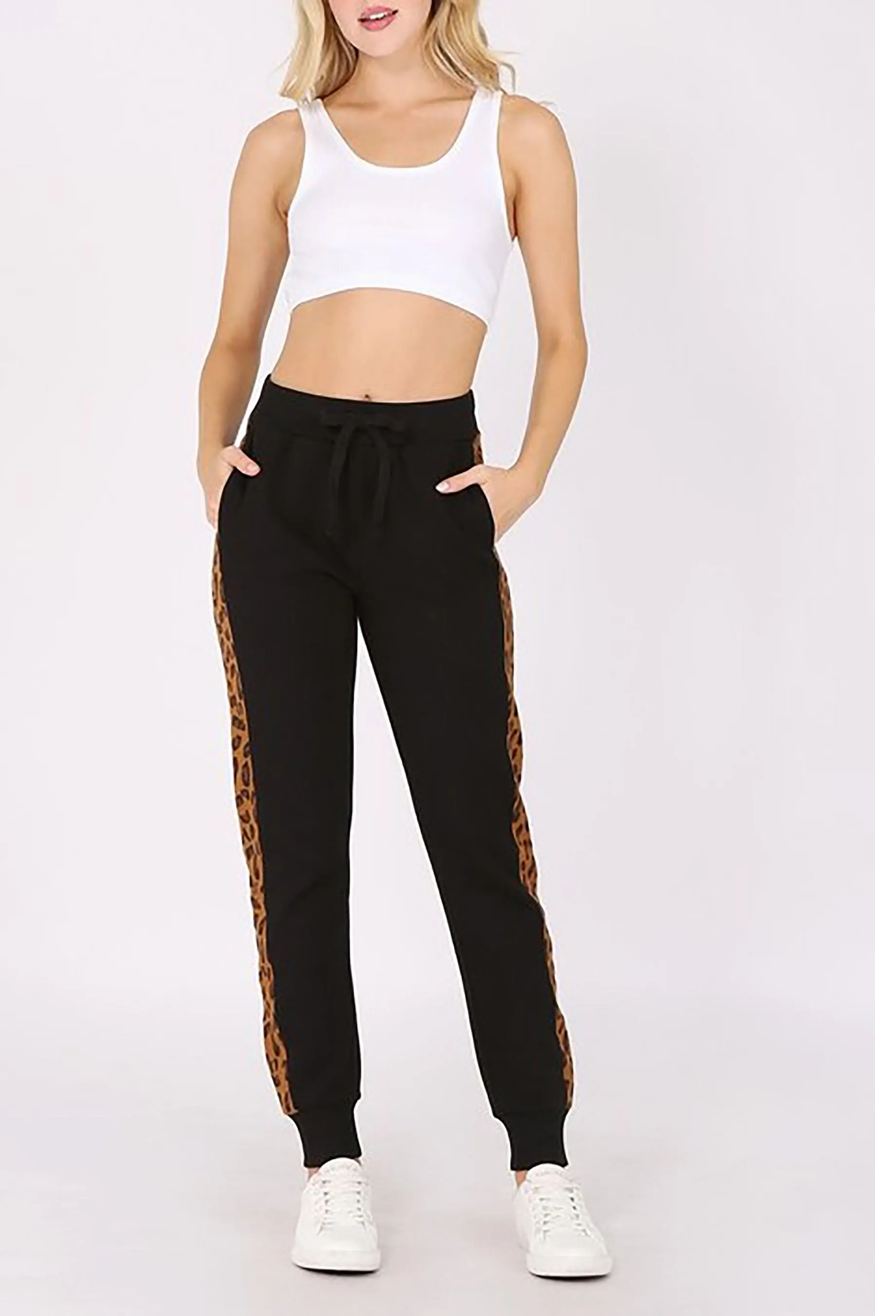 Women's Leopard Print Stripe Jogger Sweatpants