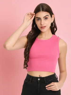 Women's Sleeveless Fitted Light Pink Crop Top