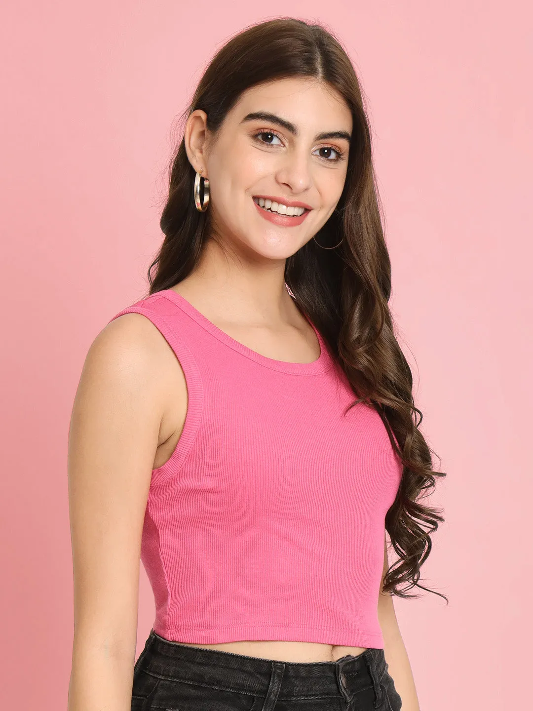 Women's Sleeveless Fitted Light Pink Crop Top